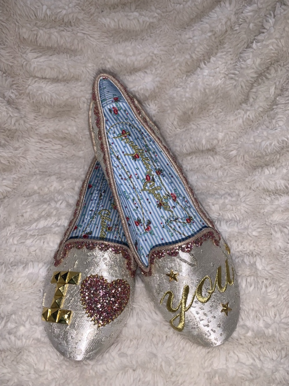 NWOB Irregular Choice Ballet Flats Shoes Embellished Beige,Gold,Pink 37/6.5